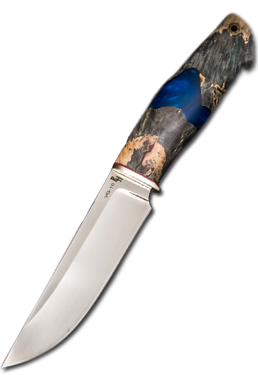 Фото ножа Лиса из стали Vg-10 — 252, сталь vg-10, притин мельхиор, композит: акрил+кап клена