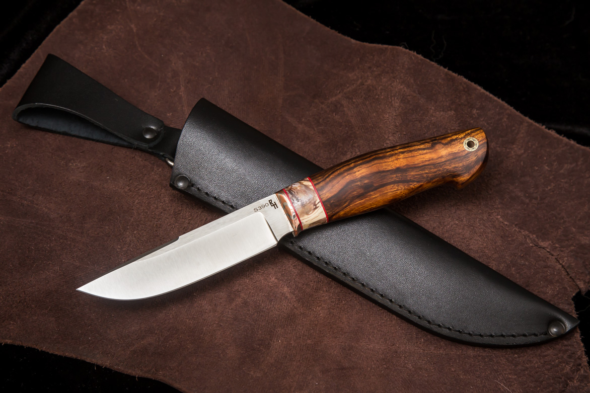Фото ножа Сибиряк — 144, сталь s390, притин мокумэ-ганэ, зуб мамонта, айронвуд, пин - 1