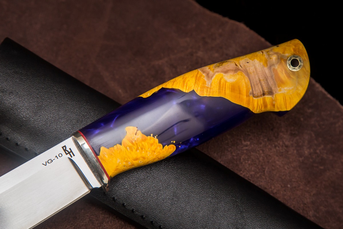Фото ножа Мурена — 255, сталь vg-10, притин мельхиор, композит: акрил+кап клена - 3