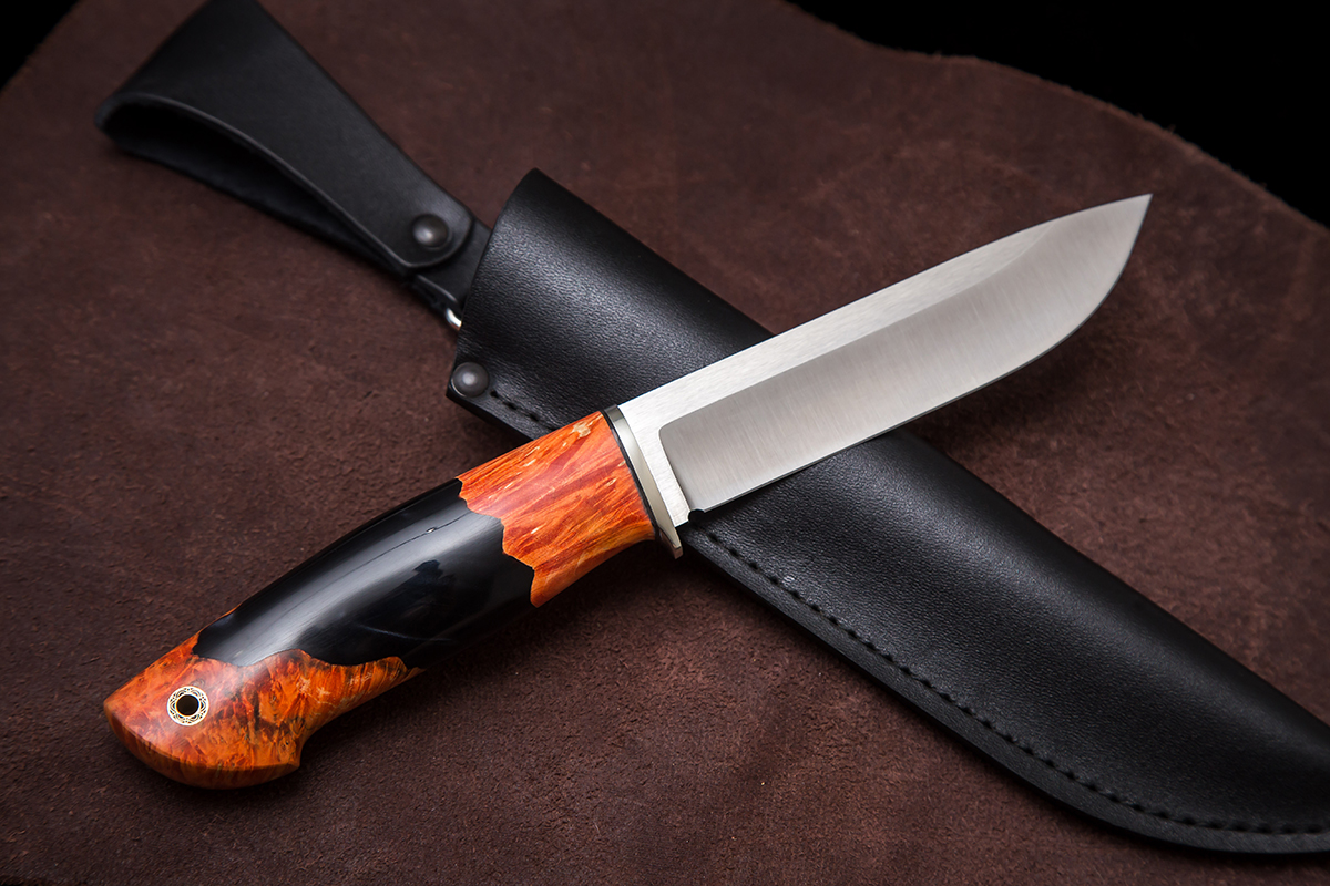 Фото ножа Мурена — 268, сталь s390, притин мельхиор, композит: акрил+кап клена - 4