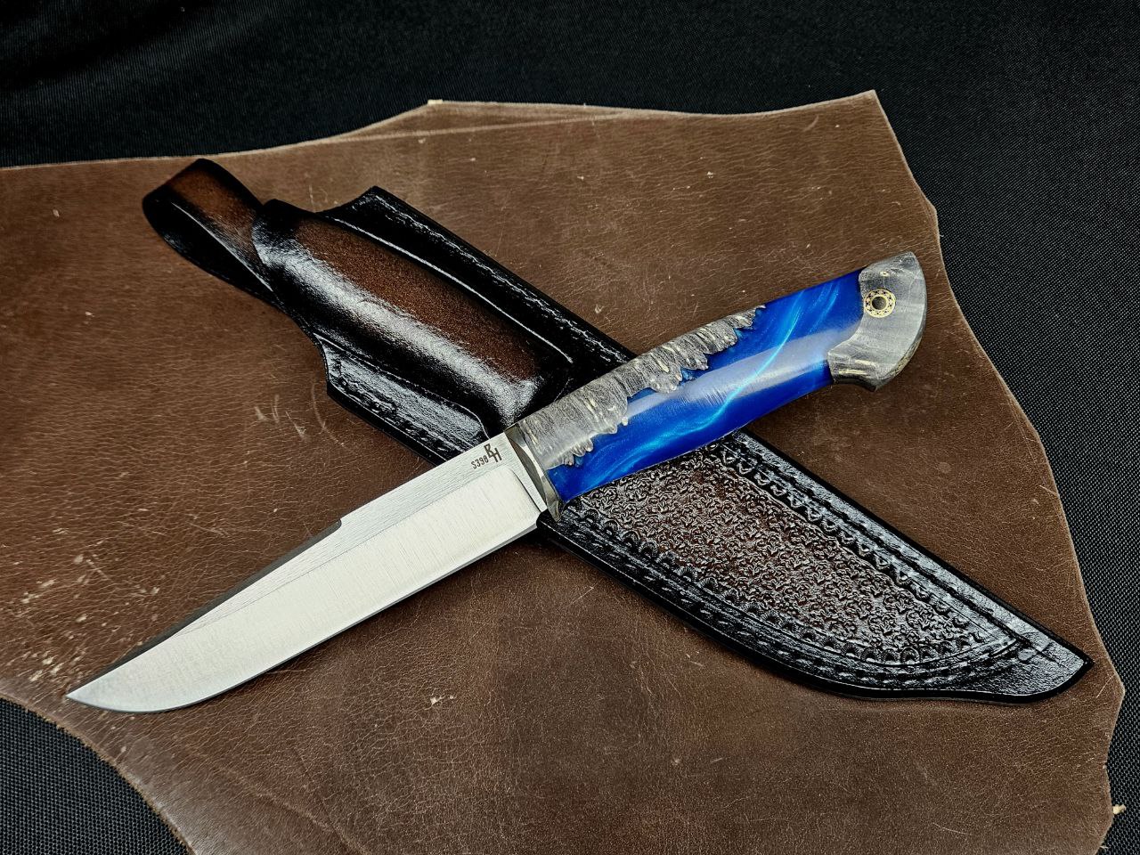 Фото ножа Аляска из стали S390 — 267, сталь s390, притин мельхиор, композит: акрил+кап клена - 1