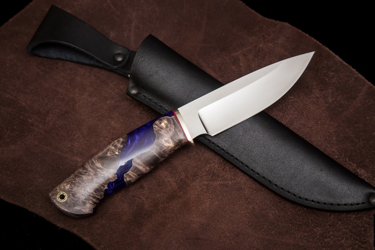 Фото ножа Тигр — 254, сталь vg-10, притин мельхиор, композит: акрил+кап клена - 4