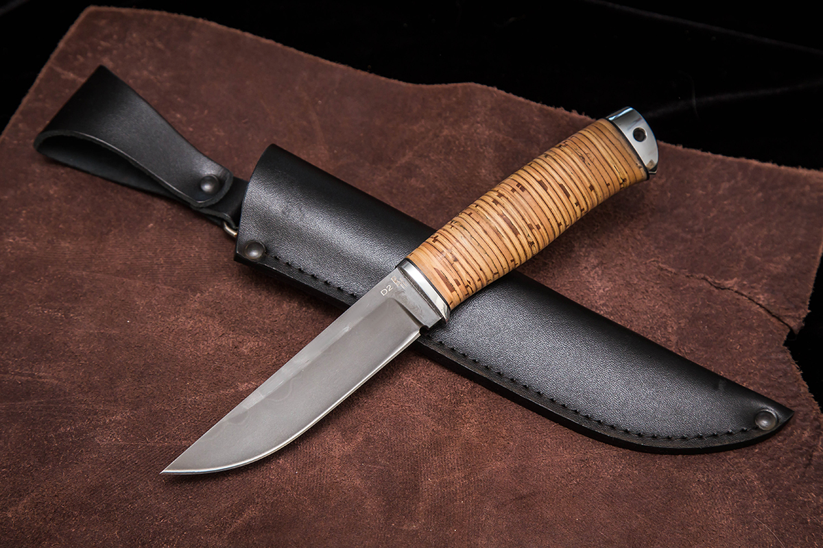 Фото ножа Куница из стали D2 — 186, сталь d2, притин дюраль, береста, тыльник дюраль - 1
