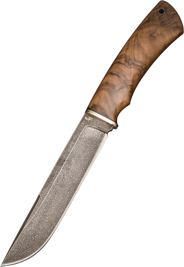 Фото ножа Хищник — 244, сталь хв5, притин мельхиор, кап ореха