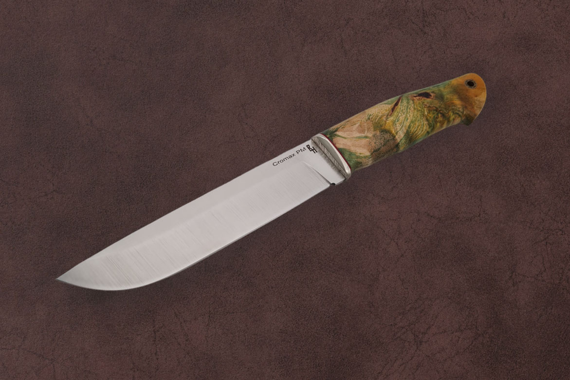 Фото ножа Путник — 124, сталь cromax pm, мельхиор, стаб кап клена (многоцвет) превью - 1
