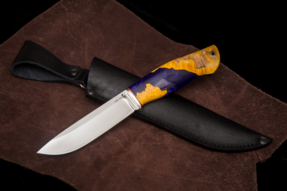 Фото ножа Мурена — 255, сталь vg-10, притин мельхиор, композит: акрил+кап клена - 1