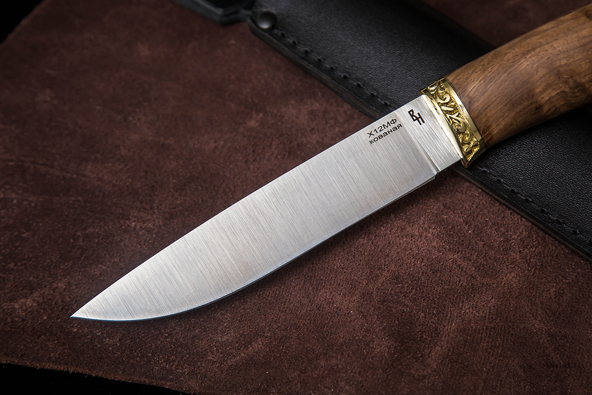 Фото ножа Барс из стали Х12МФ — 198, сталь х12мф, литье латунь, кап ореха - 2