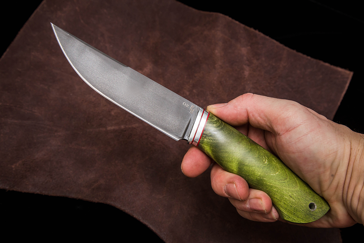 Фото ножа Русский из стали D2 — 184, сталь d2, притин дюраль, стабилизированная карельская береза превью - 5