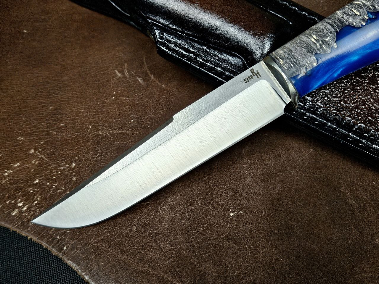 Фото ножа Аляска из стали S390 — 267, сталь s390, притин мельхиор, композит: акрил+кап клена превью - 2