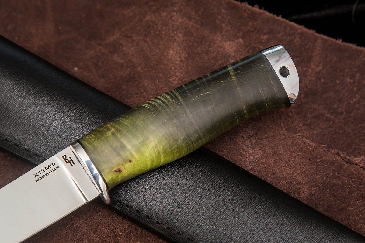 Фото ножа Универсал из стали Х12МФ — 179, сталь х12мф, притин дюраль, стабилизированная карельская береза, тыльник дюраль превью - 3