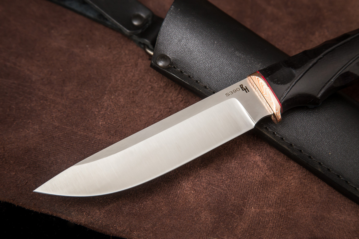 Фото ножа Тайга — 152, сталь s390, притин мокумэ-ганэ, стабилизированный граб, каменный век превью - 2