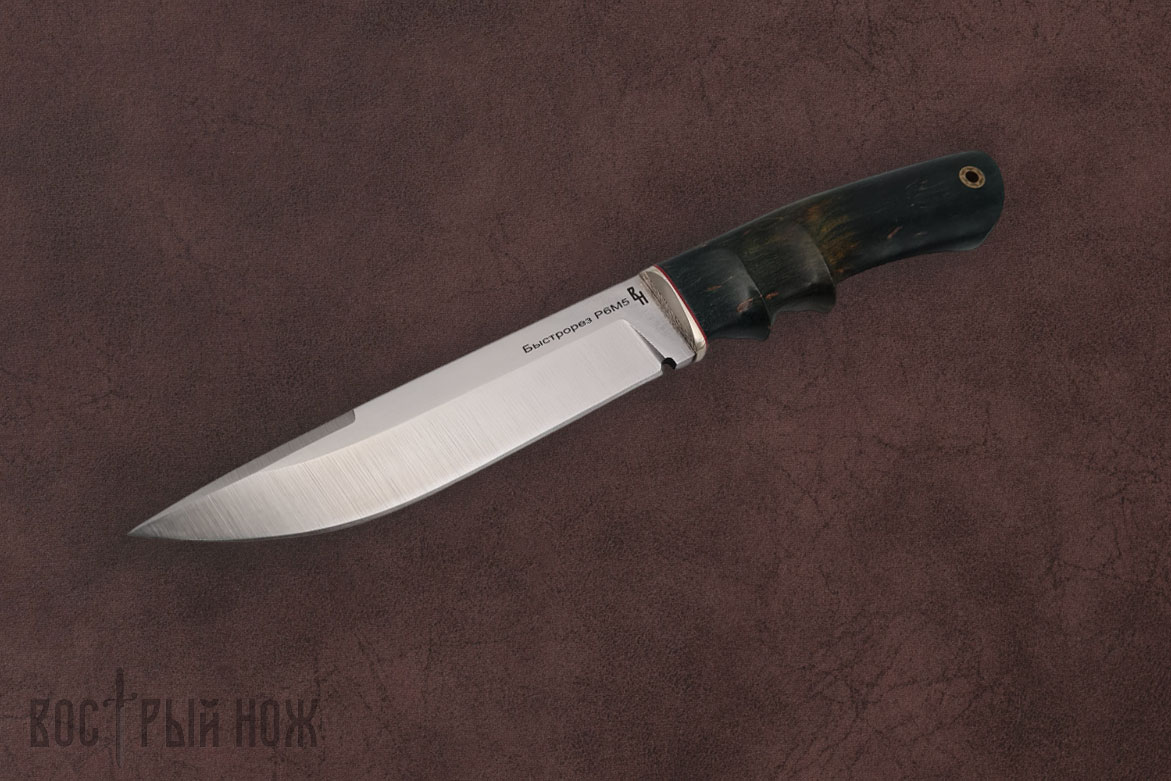 Фото ножа Тигр — 134, сталь р6м5 быстрорез, мельхиор, стаб береза (многоцвет) - 1