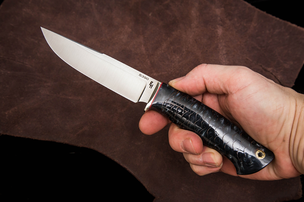 Фото ножа Варан — 183, сталь s390, притин мельхиор, шишка в акриле - 5