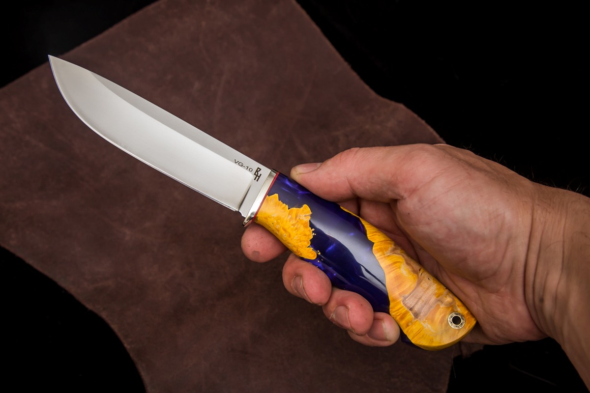 Фото ножа Мурена — 255, сталь vg-10, притин мельхиор, композит: акрил+кап клена превью - 5