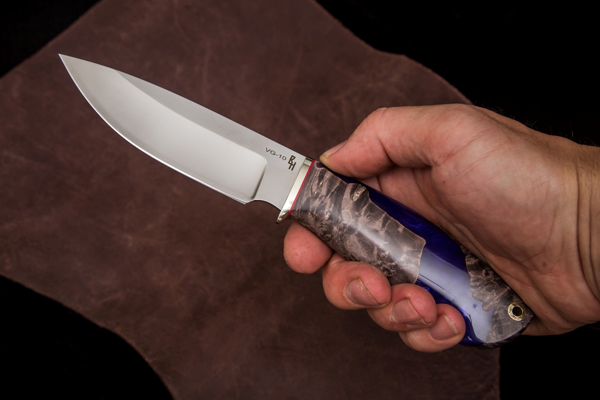 Фото ножа Тигр — 254, сталь vg-10, притин мельхиор, композит: акрил+кап клена превью - 5