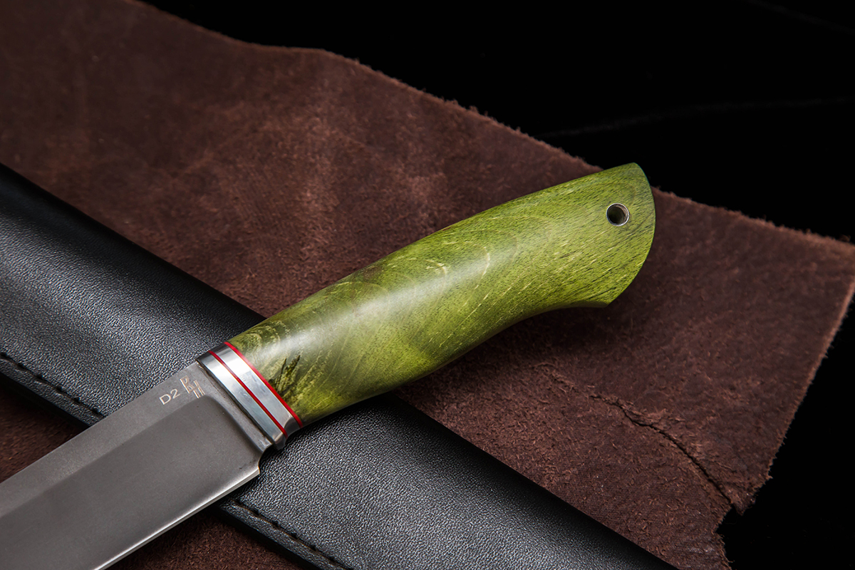 Фото ножа Русский из стали D2 — 184, сталь d2, притин дюраль, стабилизированная карельская береза - 3