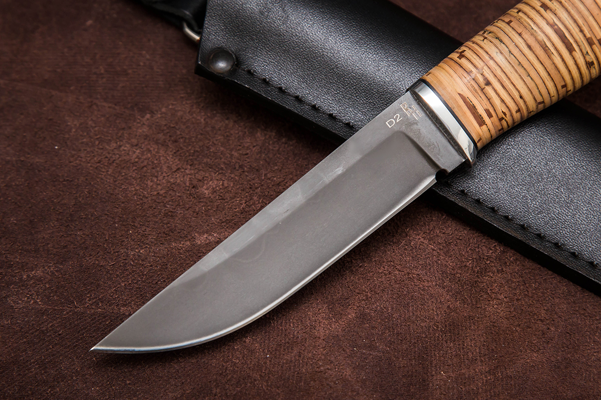 Фото ножа Куница — 186, сталь d2, притин дюраль, береста, тыльник дюраль - 2