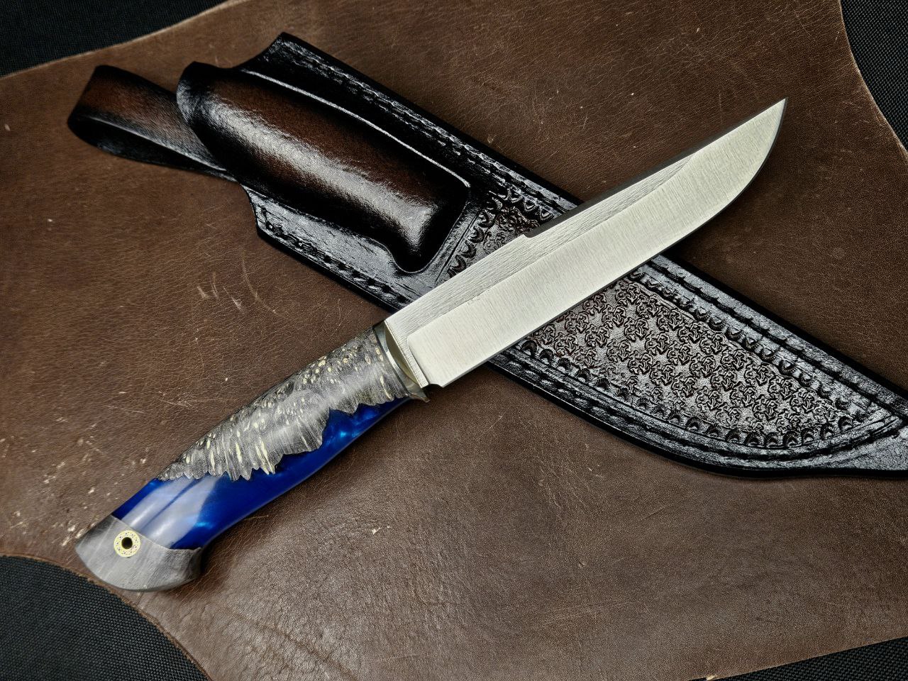 Фото ножа Аляска из стали S390 — 267, сталь s390, притин мельхиор, композит: акрил+кап клена превью - 4