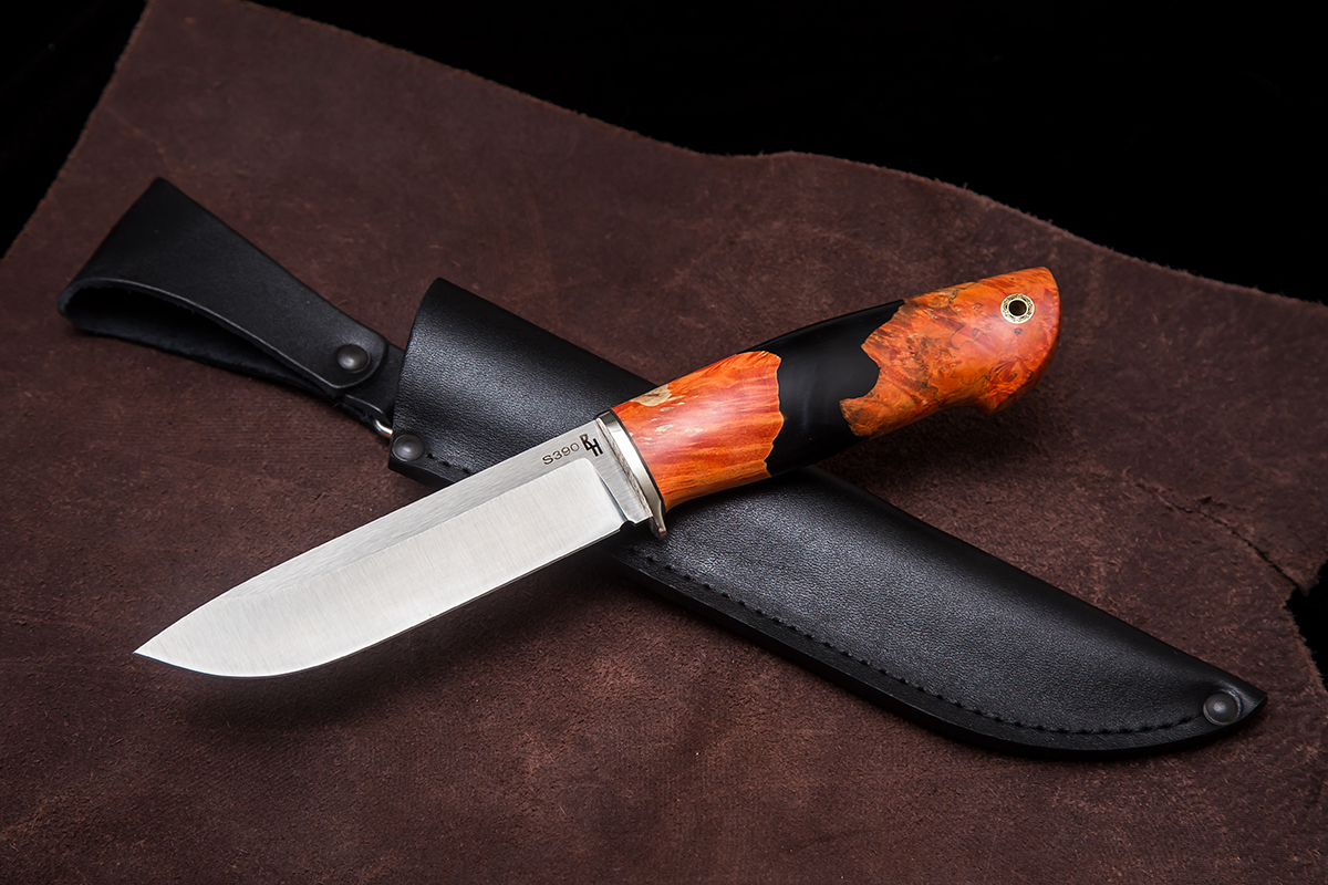 Фото ножа Мурена — 268, сталь s390, притин мельхиор, композит: акрил+кап клена - 1