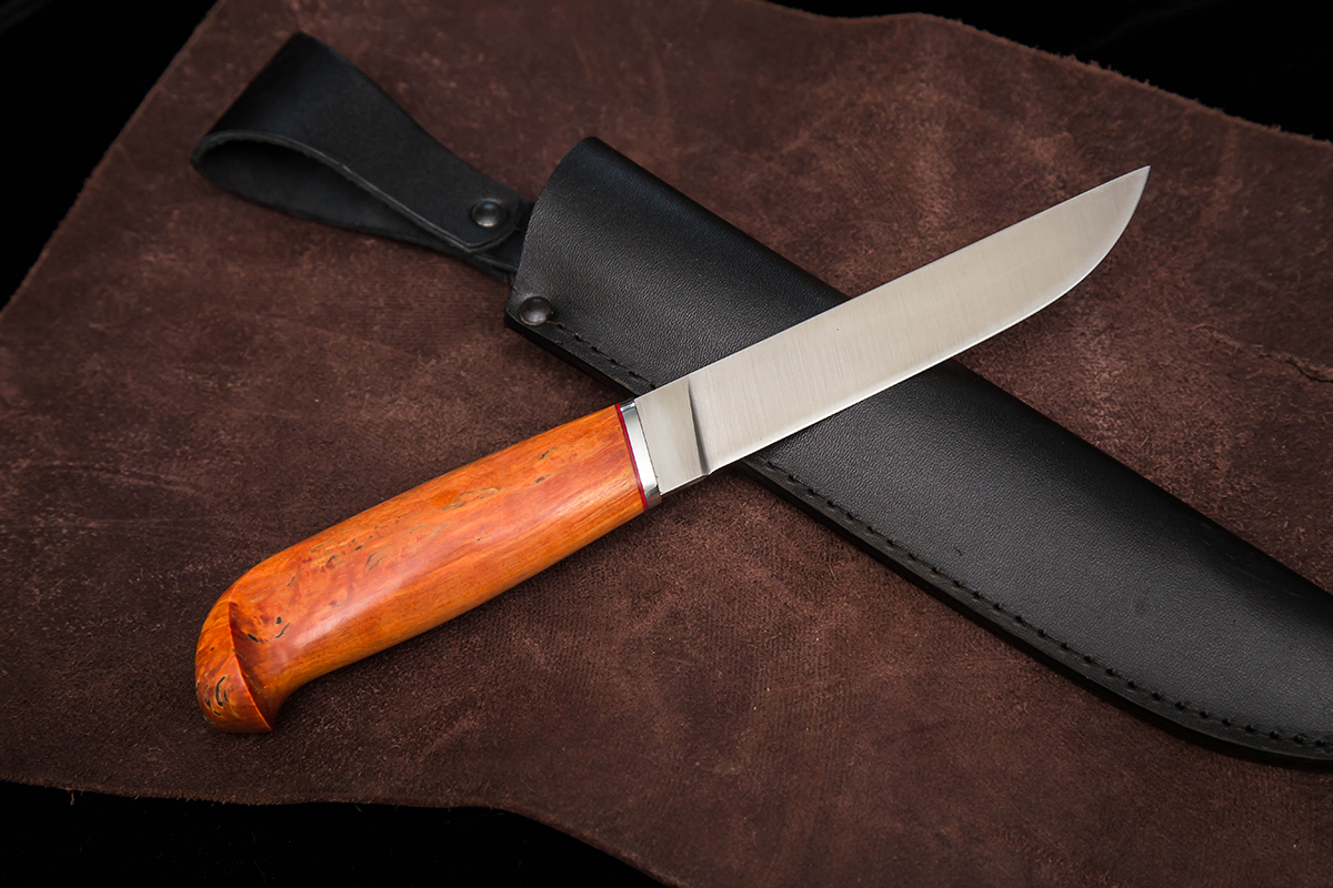 Фото ножа Финский из стали D2 — 174, сталь d2, притин дюраль, стабилизированная карельская береза - 4
