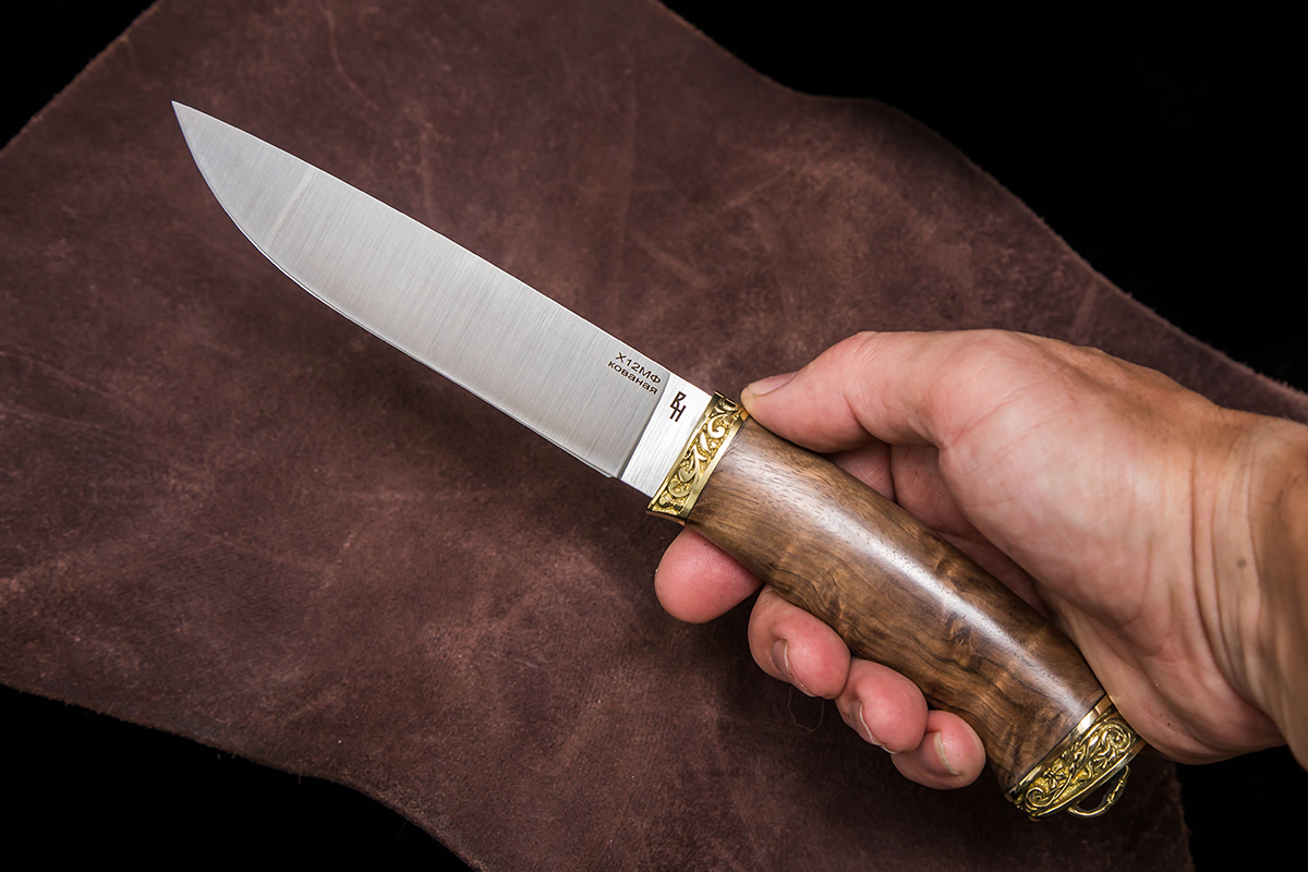 Фото ножа Барс из стали Х12МФ — 198, сталь х12мф, литье латунь, кап ореха - 5