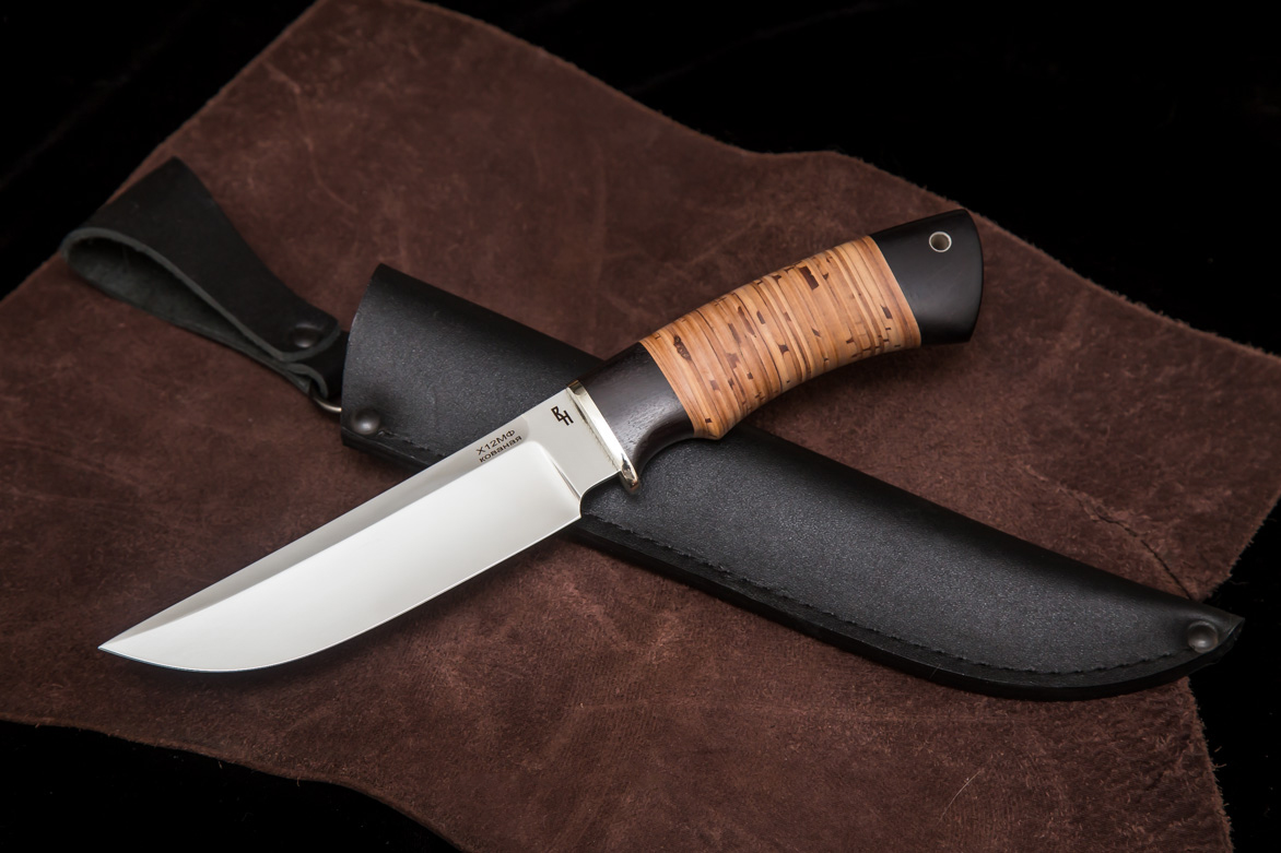 Фото ножа Восточный — 151, сталь х12мф, притин мельхиор, граб, береста - 1