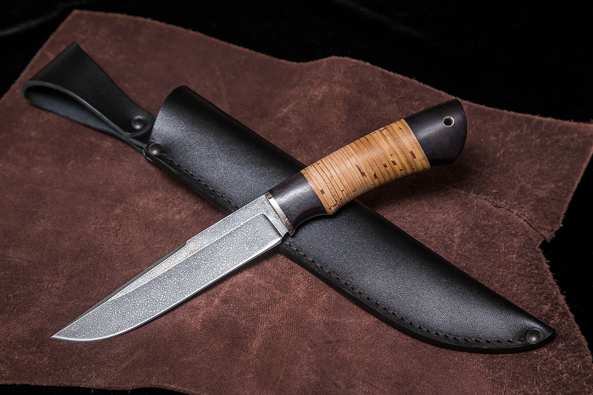 Фото ножа Аляска — 206, сталь хв5, притин мельхиор, береста граб - 1