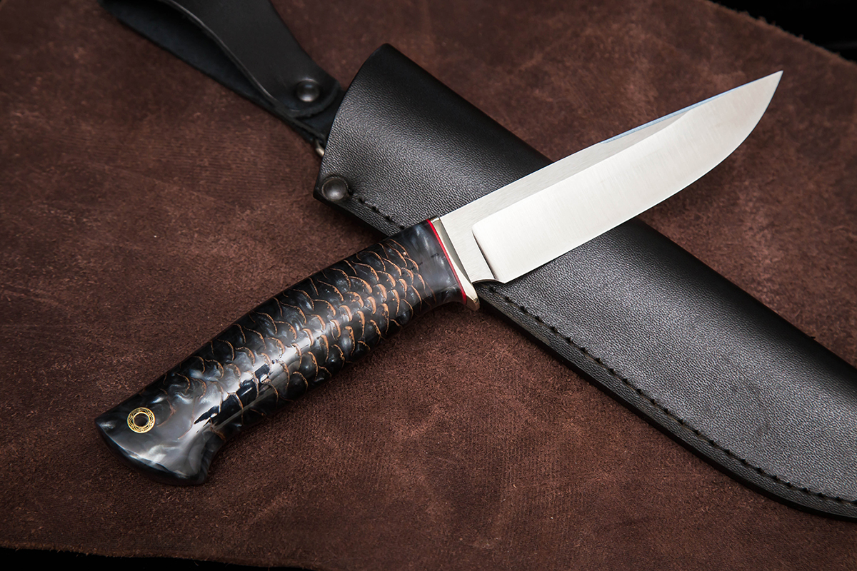 Фото ножа Варан — 183, сталь s390, притин мельхиор, шишка в акриле - 4