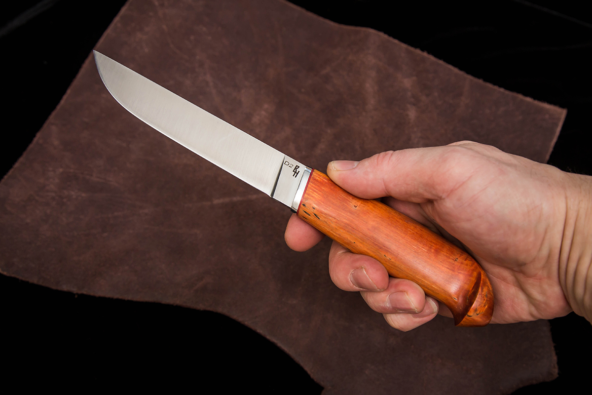 Фото ножа Финский из стали D2 — 174, сталь d2, притин дюраль, стабилизированная карельская береза - 5