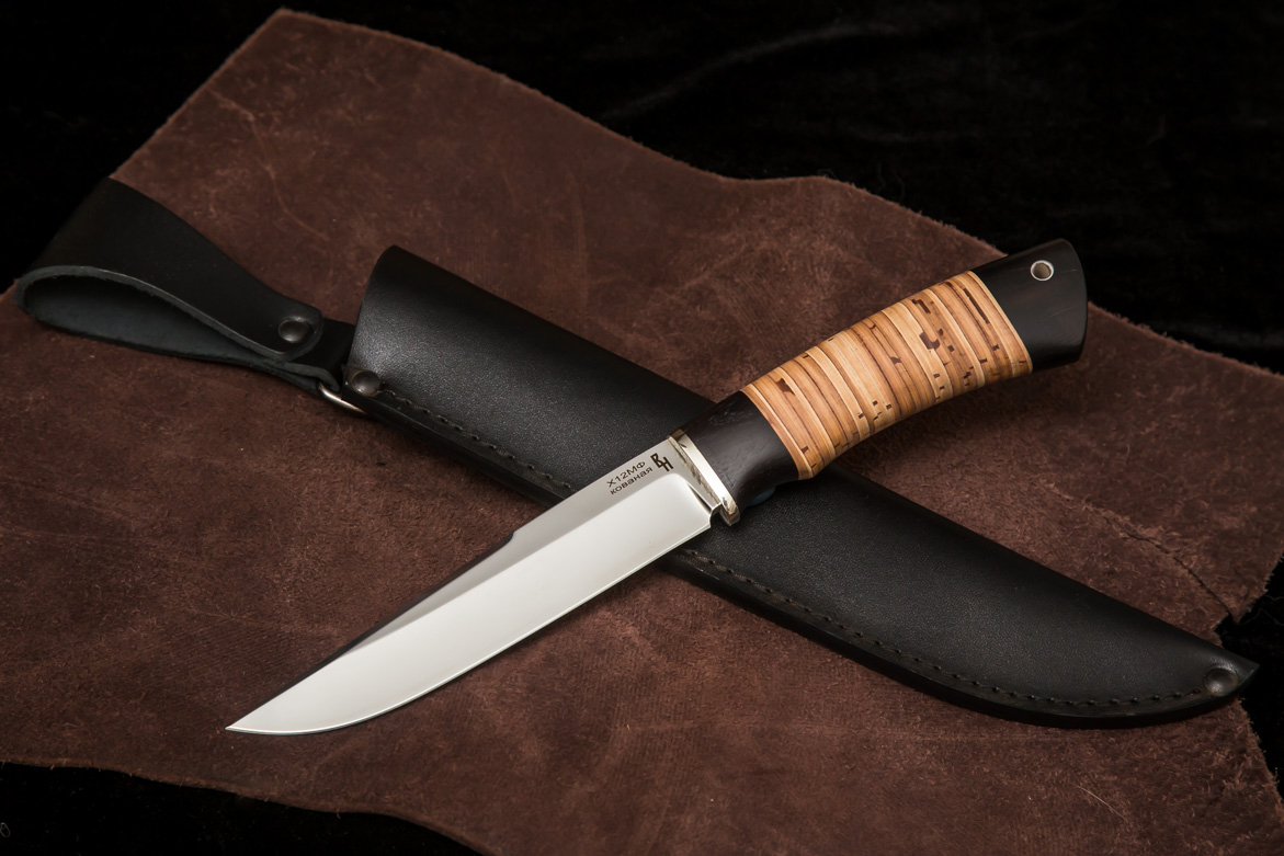 Фото ножа Аляска — 146, сталь х12мф, притин мельхиор, граб, береста - 1