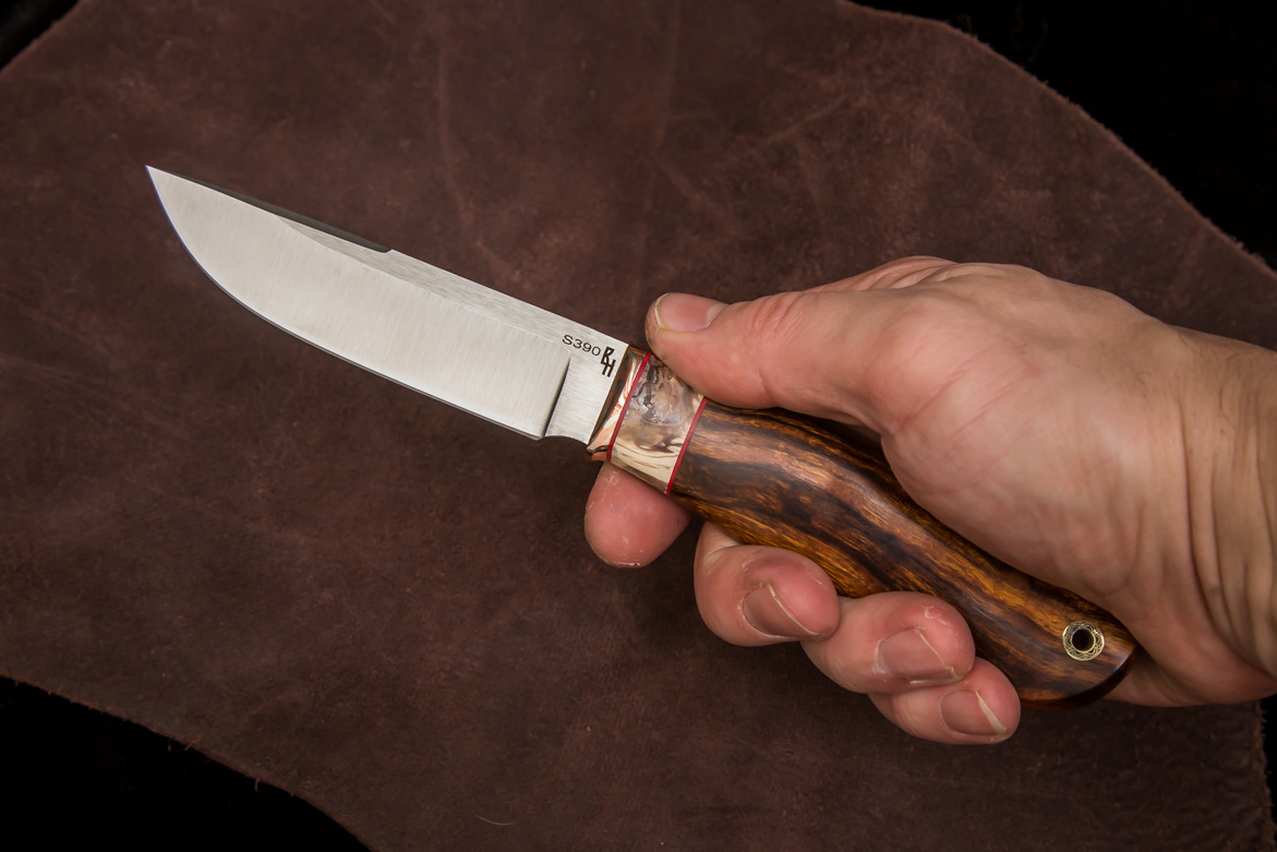 Фото ножа Сибиряк — 144, сталь s390, притин мокумэ-ганэ, зуб мамонта, айронвуд, пин - 5