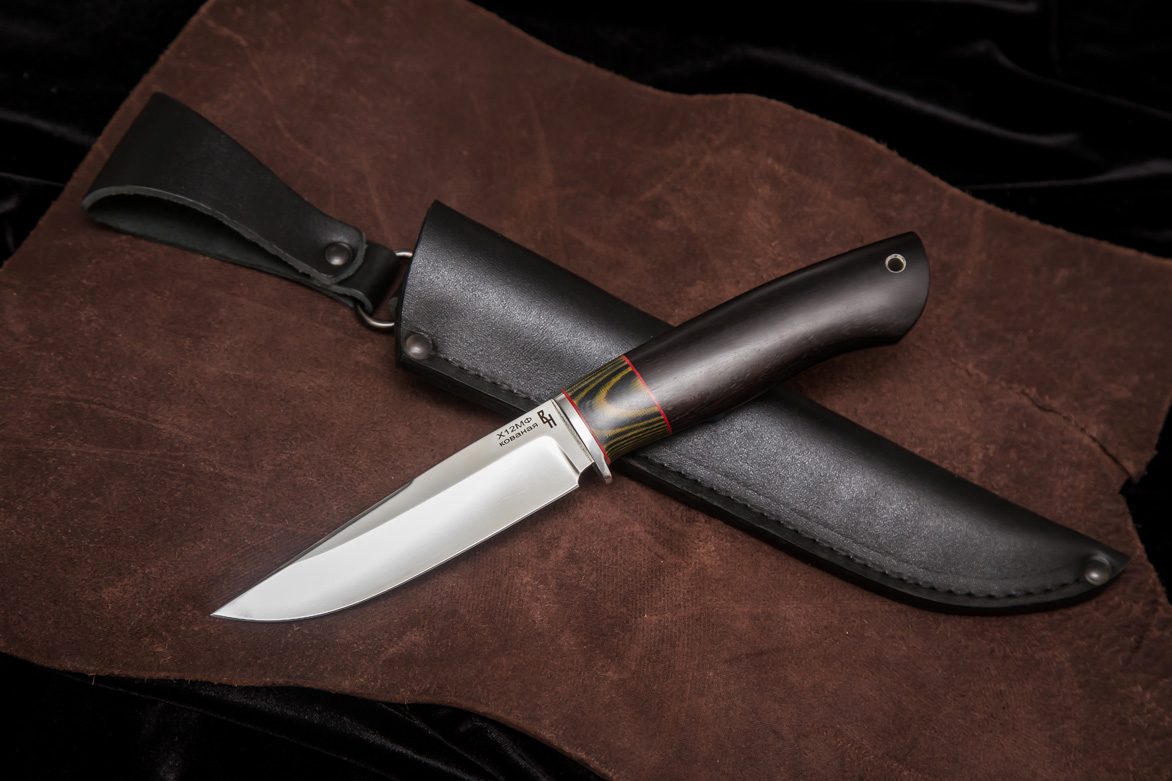 Фото ножа Варан — 117, сталь х12мф, притин дюраль, вставка микарта, граб превью - 1