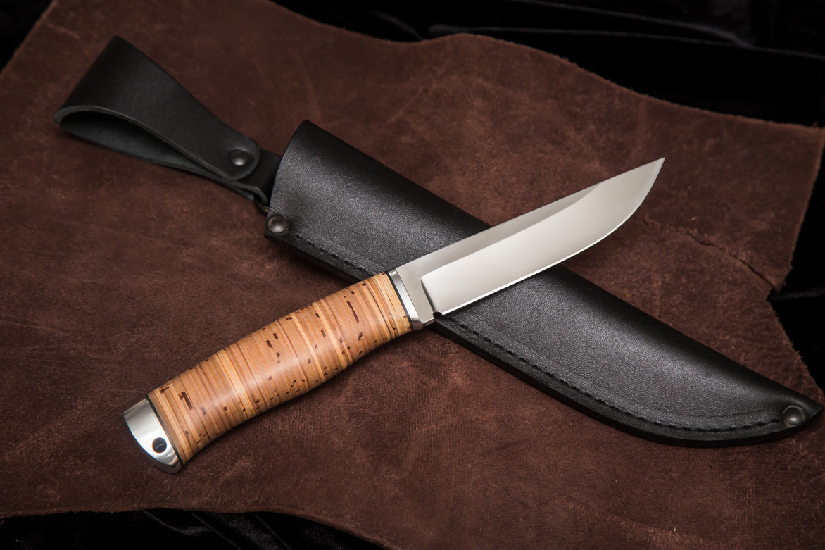 Фото ножа Куница — 115, сталь х12мф, притин дюраль, береста, тыльник дюраль превью - 4