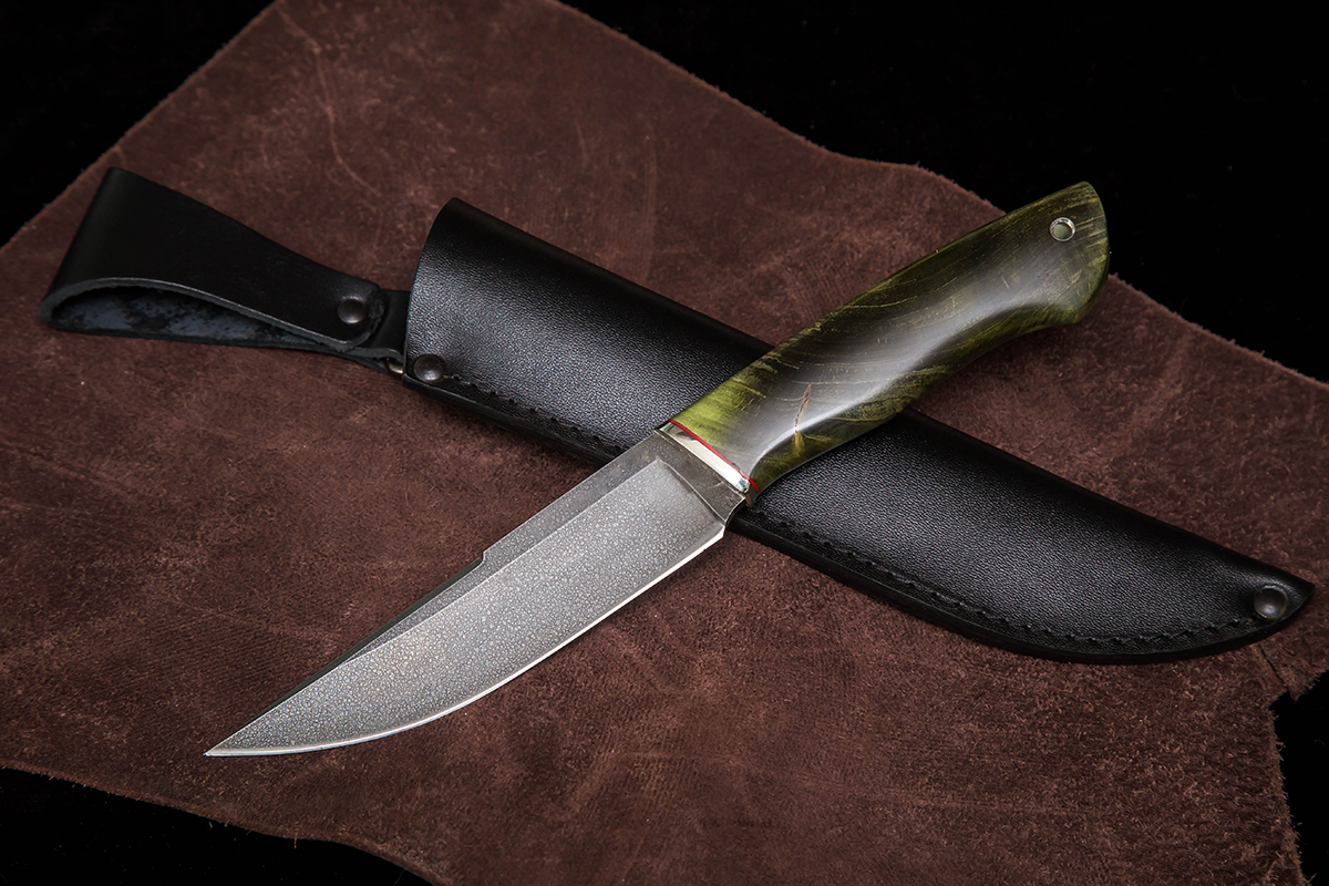 Фото ножа Русский — 200, сталь хв5, притин мельхиор, стабилизированная карельская береза - 1