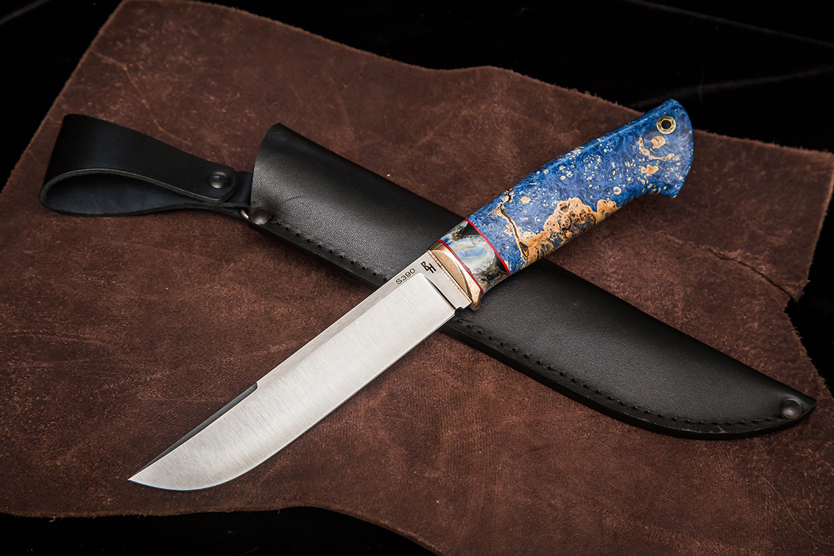 Фото ножа Хищник — 188, сталь s390, притин макумэ, зуб мамонта, кап клена, пин - 1