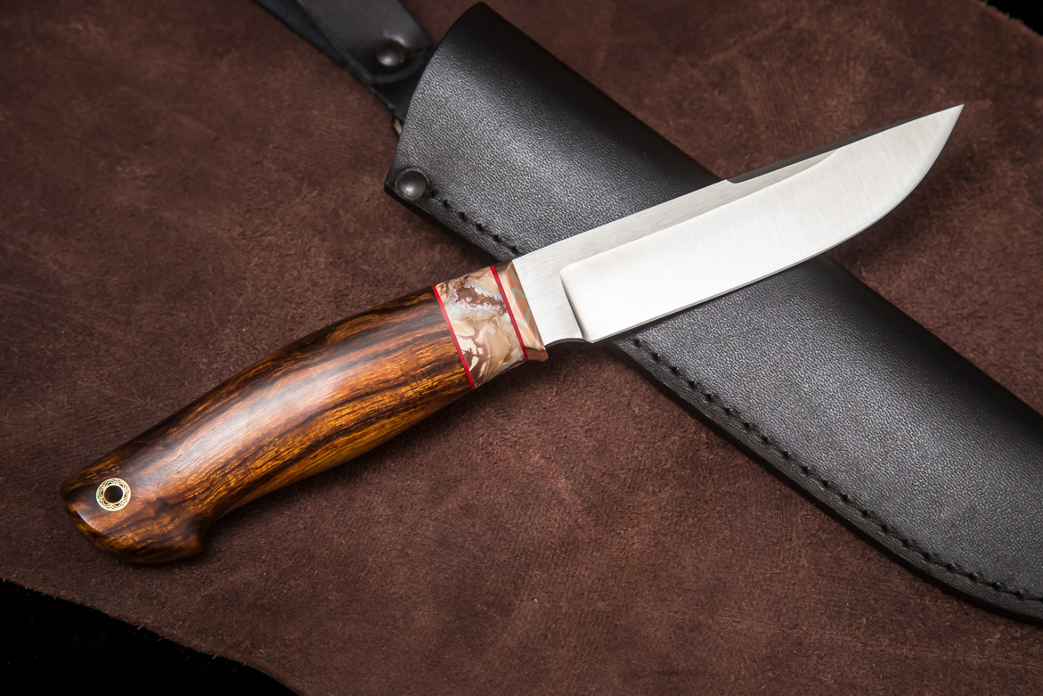 Фото ножа Сибиряк — 144, сталь s390, притин мокумэ-ганэ, зуб мамонта, айронвуд, пин - 4