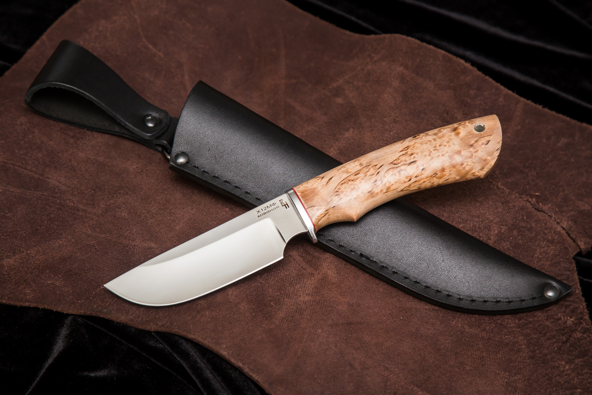 Фото ножа Охотник — 111, сталь х12мф, притин дюраль, стабилизированная карельская береза - 1