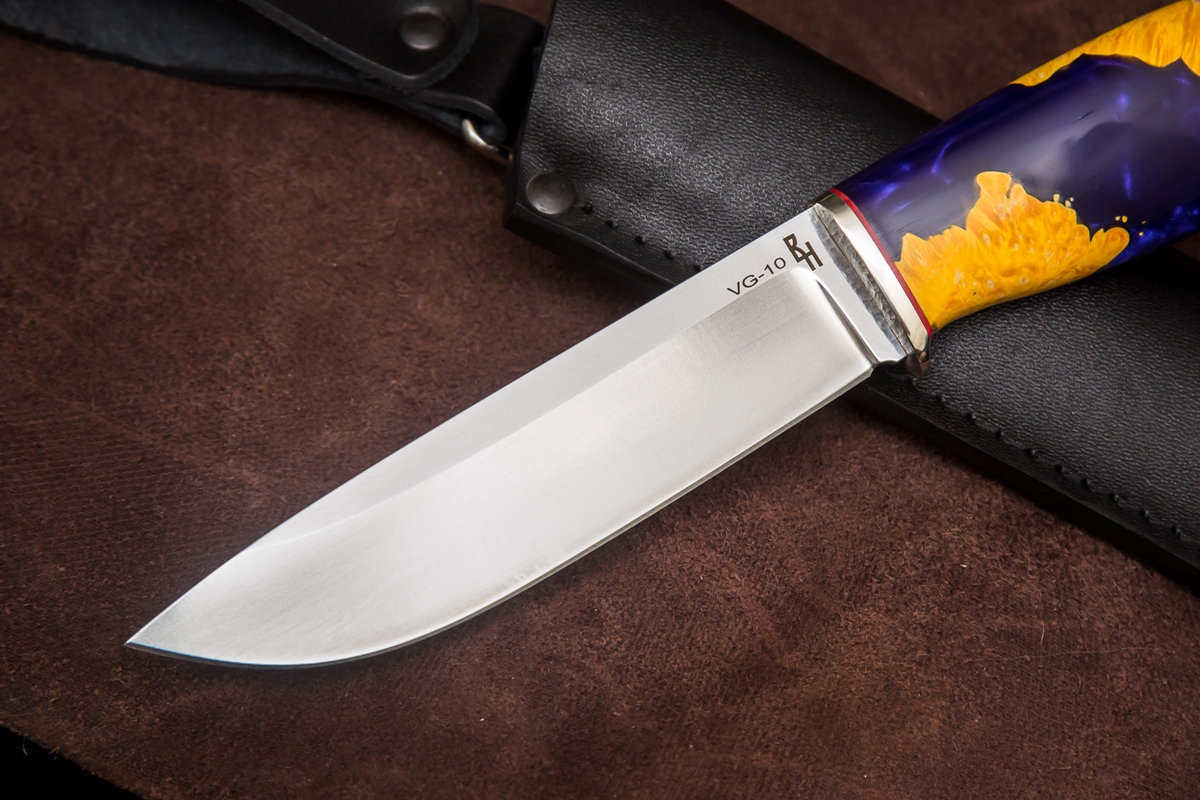 Фото ножа Мурена — 255, сталь vg-10, притин мельхиор, композит: акрил+кап клена превью - 2