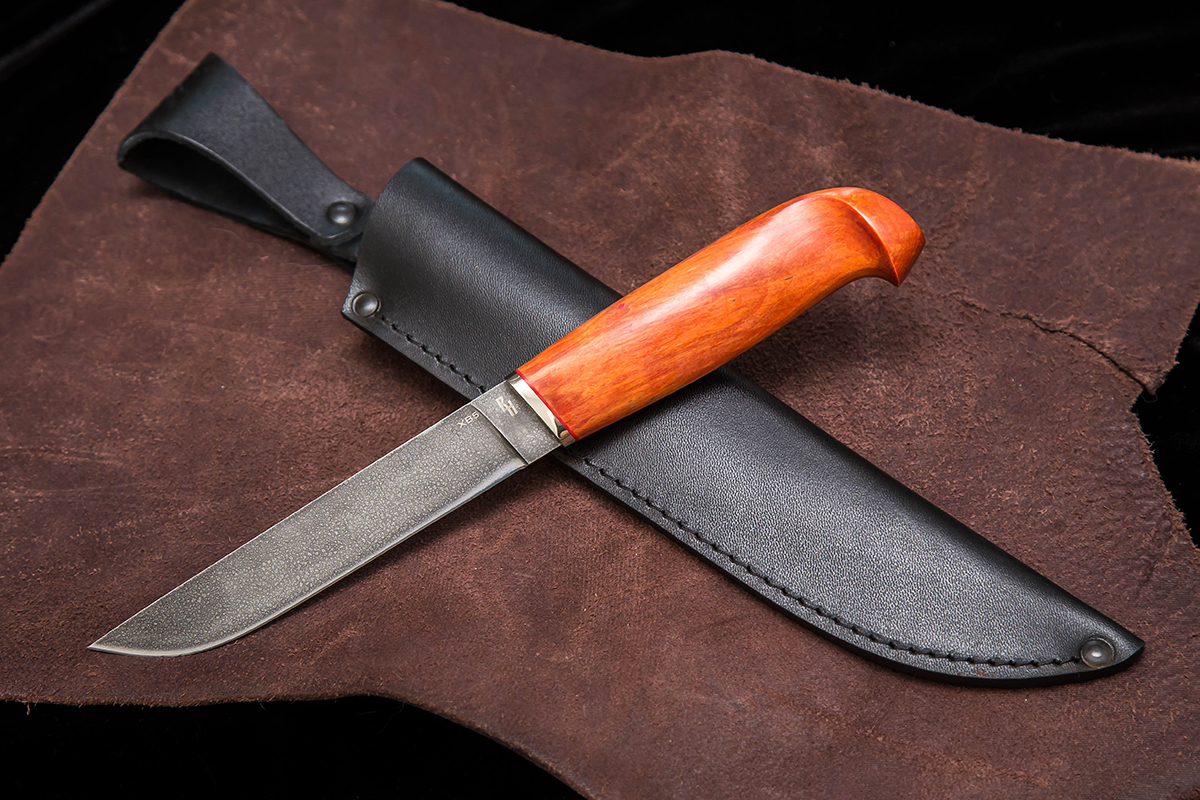 Фото ножа Финский  — 172, сталь хв5, притин мельхиор, стабилизированная карельская береза превью - 1