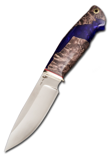 Фото ножа Тигр из стали Vg-10 — 254, сталь vg-10, притин мельхиор, композит: акрил+кап клена