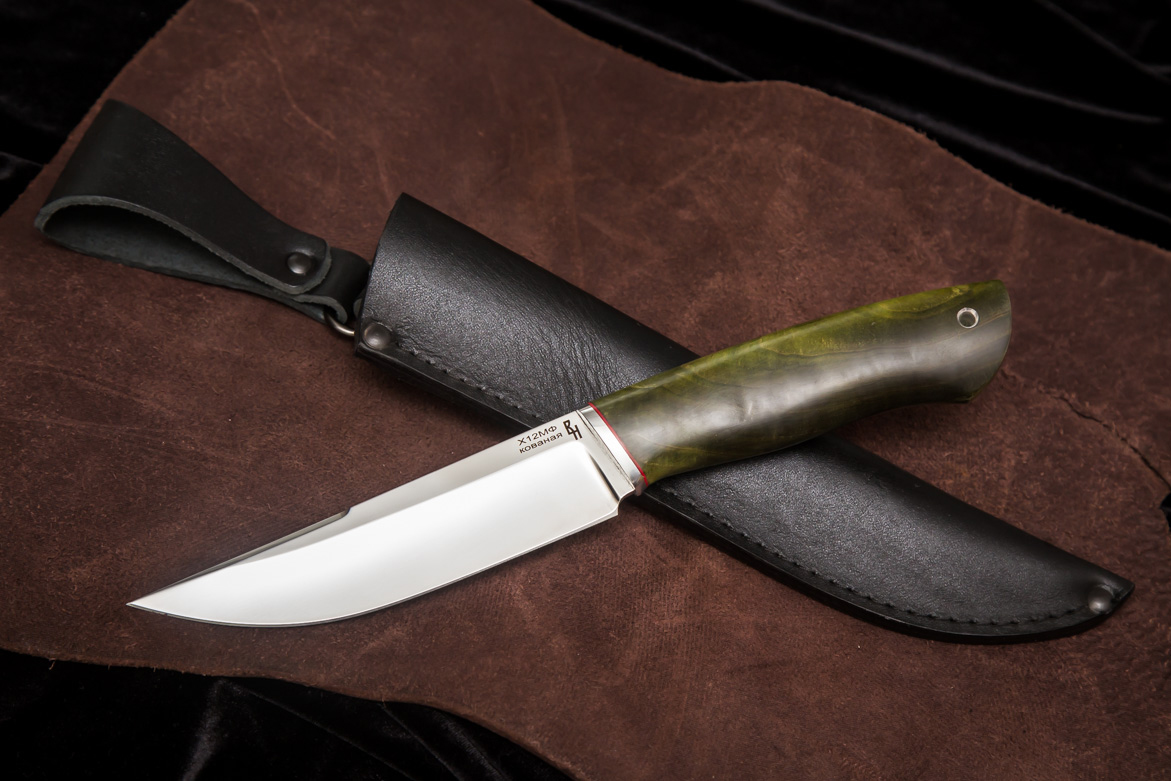 Фото ножа Русский — 116, сталь х12мф, притин дюраль, стабилизированная карельская береза - 1