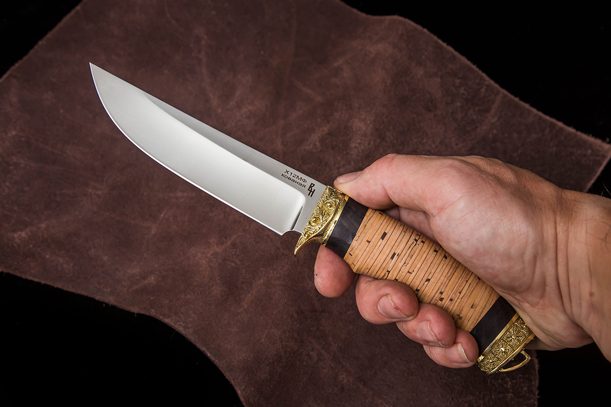 Фото ножа Лиса из стали Х12МФ — 199, сталь х12мф, литье латунь, береста граб - 5