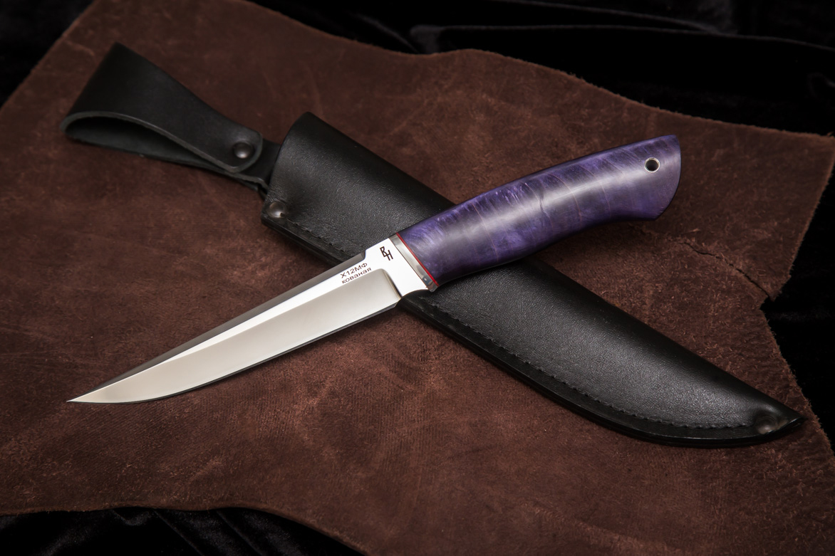 Фото ножа Щука — 109, сталь х12мф, притин дюраль, стабилизированная карельская береза превью - 1