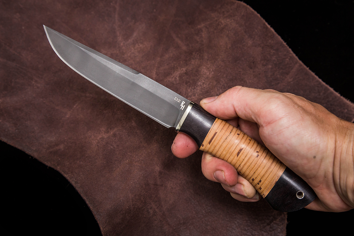 Фото ножа Аляска из стали D2 — 201, сталь d2, притин мельхиор, береста граб превью - 4