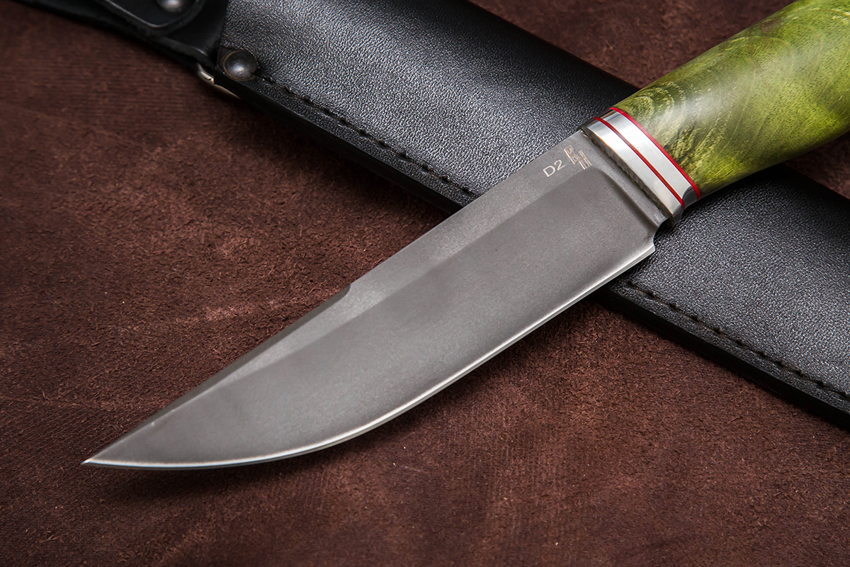 Фото ножа Русский из стали D2 — 184, сталь d2, притин дюраль, стабилизированная карельская береза превью - 2