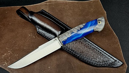 Фото ножа Аляска из стали S390 — 267, сталь s390, притин мельхиор, композит: акрил+кап клена
