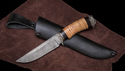 Фото ножа Лиса  — 196, сталь хв5, литье мельхиор, береста граб