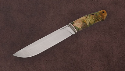 Фото ножа Путник — 124, сталь cromax pm, мельхиор, стаб кап клена (многоцвет)
