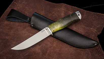 Фото ножа Универсал — 179, сталь х12мф, притин дюраль, стабилизированная карельская береза, тыльник дюраль