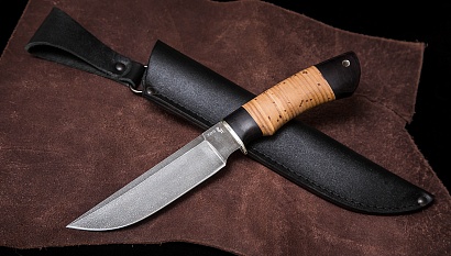 Фото ножа Восточный — 205, сталь хв5, притин мельхиор, береста граб